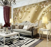 Papier peint autocollant de style européen, motif damas doré 3D, fleurs luxueuses, pour salon, décoration intérieure