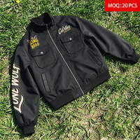 Veste décontractée pour homme grande taille à col montant 100 % polyester avec plusieurs poches plaquées, fermeture éclair intégrale, coupe ample, personnalisable avec logo