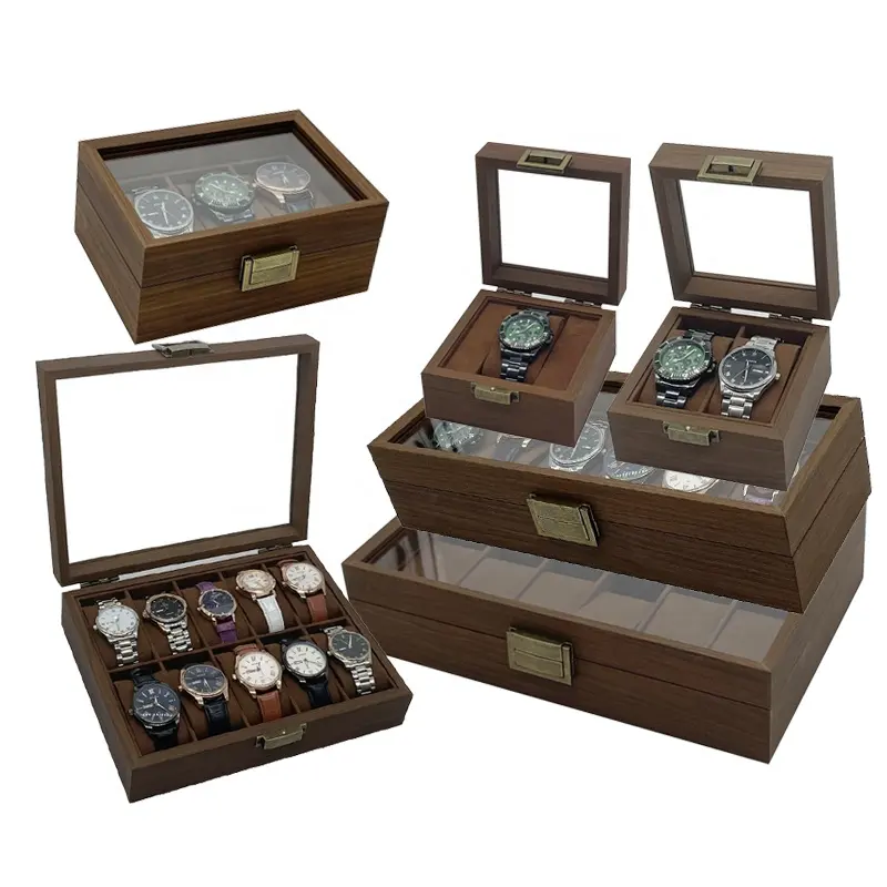 1 2 3 6 10 12 слотов винтажные часы витрина коричневый орех деревянный ящик для хранения часов в розницу