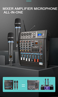 XTUGA LS04 Amplificateur de puissance audio professionnel 250W avec 2 microphones sans fil rechargeables Mélangeur audio alimenté à 4 canaux