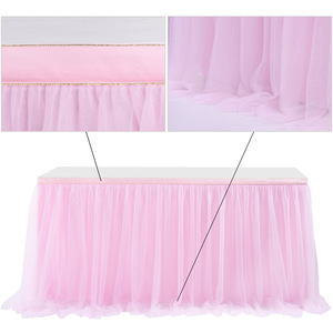 Falda de <span class=keywords><strong>mesa</strong></span> de <span class=keywords><strong>tul</strong></span> para mesas cuadradas ovaladas redondas rectangulares falda de <span class=keywords><strong>mesa</strong></span> tutú decoración de boda para fiesta de bienvenida de bebé - Product Image 5