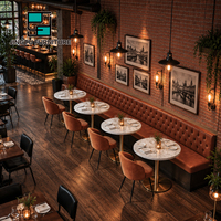 Ensemble de sièges de restaurant personnalisables en cuir marron capitonné, tables à manger en marbre, chaises de restaurant, OEM ODM, vente en gros Chine