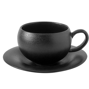 Juego de Taza y Plato de Cerámica Esférica con Acabado Escarchado, 300 ml, Negro Mate y Blanco, con Rayas Pintadas a Mano, para Cafetería - Product Image 4