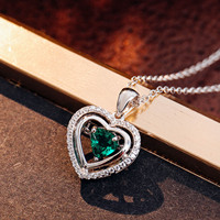Valentijnsdag cadeau voor je vriendin: hartvormige, in de laboratorium gekweekte smaragd hanger ketting, bamboe, verzilverd, 18k gouden choker