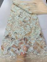 Tissu de dentelle perlée de luxe avec sequins brodés, style uni, tissu de mariée pour accessoires