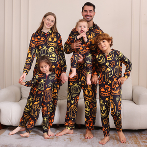 Atacado Barato de Alta Qualidade Trajes De Halloween Família Esqueletos Abóbora One Piece Jumpsuit Zipper up Halloween PJS Correspondência - Product Image 4