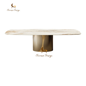 Luxury Furniture Rectangular Dining Table Sintered Stone <b>Top</b> Steelk Legs Featuring <b>Marble</b> Effect for Villa Home - Product Image 2