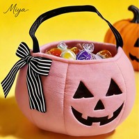 Sac fourre-tout en peluche W02, motif citrouille brodé, mignon et tendance, idéal pour les cadeaux et bonbons des enfants pour Halloween