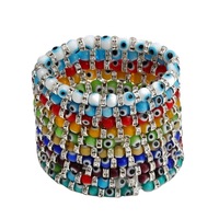 Hot Sale 6mm Buntes Glas Evil Eye Perlen Armband Legierung Diamantring Elastic Fashion Schmuck Armband für Frauen Männer