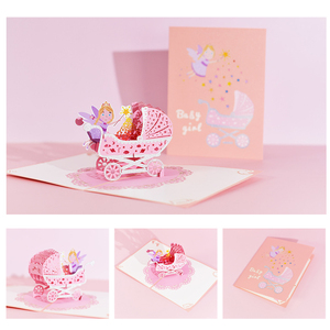Biglietto d'Auguri 3D con Carrozzina per Bambino o Bambina, Angelo, Busta Inclusa, 15x20cm, Stile Europeo per Baby Shower e Feste di Compleanno - Product Image 2