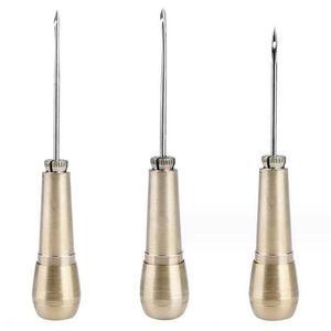 Venta al por mayor de zapatos de cuero y metal, tienda de lona, Kit de herramientas de costura, mango de cobre, punzón de reparación de zapatos de aguja artesanal cónica - Product Image 4