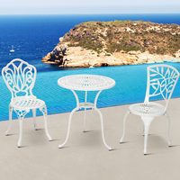Ensemble de salle à manger bistro patio blanc 3 pièces mobilier extérieur balcon jardin café table ronde en fonte d'aluminium et chaises 2 places