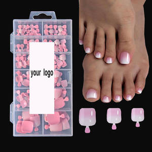 120 pièces de faux ongles d'orteils en gel souple, courts, style French, rose <span class=keywords><strong>nude</strong></span>, à presser, à retirer par trempage - Product Image 1