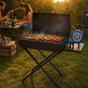 Griglia per Barbecue Pieghevole in Ferro per Campeggio all'Aperto, Fornello Portatile a Carbone con Ventilatore - Product Image 5