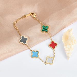 Pulsera de moda sencilla y con personalidad, de acero inoxidable 18k, chapada, con diseño de trébol de cuatro hojas, para <span class=keywords><strong>mujer</strong></span>, no se desvanece, estilo estudiantil. - Product Image 3