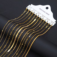 Cadena de Eslabones Planos de Acero Inoxidable con Baño de Oro de 18K por PVD, Resistente al Deslustre, Impermeable, Estilo Serpiente Cubana Bambú, para Hacer Pulseras DIY para Mujeres y Hombres
