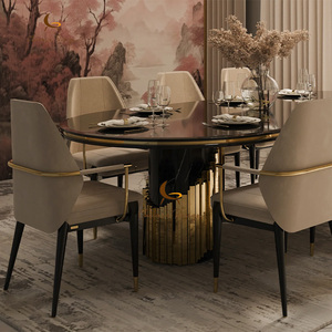 Custom Luxury Veneer <b>Dining</b> <b>Armchair</b> Gold Frame Leather Seat High End Designer Chair for Mansion Villa Furniture - Product Image 3