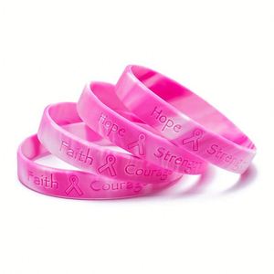 Bracelets en silicone personnalisés avec logo, ruban rose de sensibilisation au cancer du sein, alerte médicale - Product Image 4