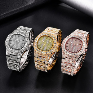 Jam Tangan Kristal Uniseks Pria Wanita Mewah Jam Tangan Berlian Modis <span class=keywords><strong>Analog</strong></span> Quartz Oblong Perak Emas - Product Image 6