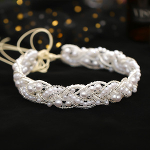 Serre-tête de mariée NianCan en perles, <span class=keywords><strong>fil</strong></span> d'argent tressé, cerceau à <span class=keywords><strong>cheveux</strong></span> perlé, accessoires de mariage, bijoux de <span class=keywords><strong>cheveux</strong></span> pour mariée, demoiselle d'honneur, bal de promo - Product Image 5