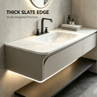 Meuble-lavabo mural flottant moderne avec vasque intégrée en pierre frittée – Mobilier de salle de bain de luxe