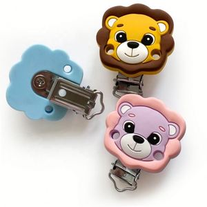 Wholesale <b>Custom</b> BPA Free Food Grade Soft Toy Non-Toxic Cartoon Lion Animal Silicone Baby Teething <b>Pacifier</b> Clip EN71/CPSIA/AU - Product Image 4