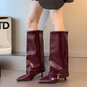 <span class=keywords><strong>Bottes</strong></span> <span class=keywords><strong>cuissardes</strong></span> en cuir noir à <span class=keywords><strong>talon</strong></span> aiguille et bout pointu pour femme, nouvelle collection automne-hiver 2026 - Product Image 2