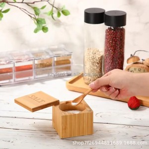 Bamboo Salt Box With Spoon Magnetic Lid Airtight Kitchen Storage <b>Spice</b> <b>Jar</b> M Size - Product Image 1