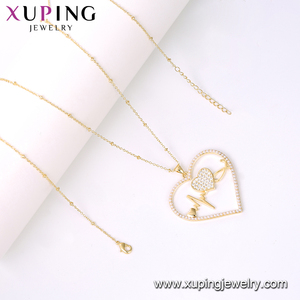 สร้อยคอ-00948 Xuping เครื่องประดับหรูหราแฟชั่นหัวใจชุดหัวใจที่มีเพชรมุกห่วงโซ่จี้สร้อยคอผู้หญิง - Product Image 4