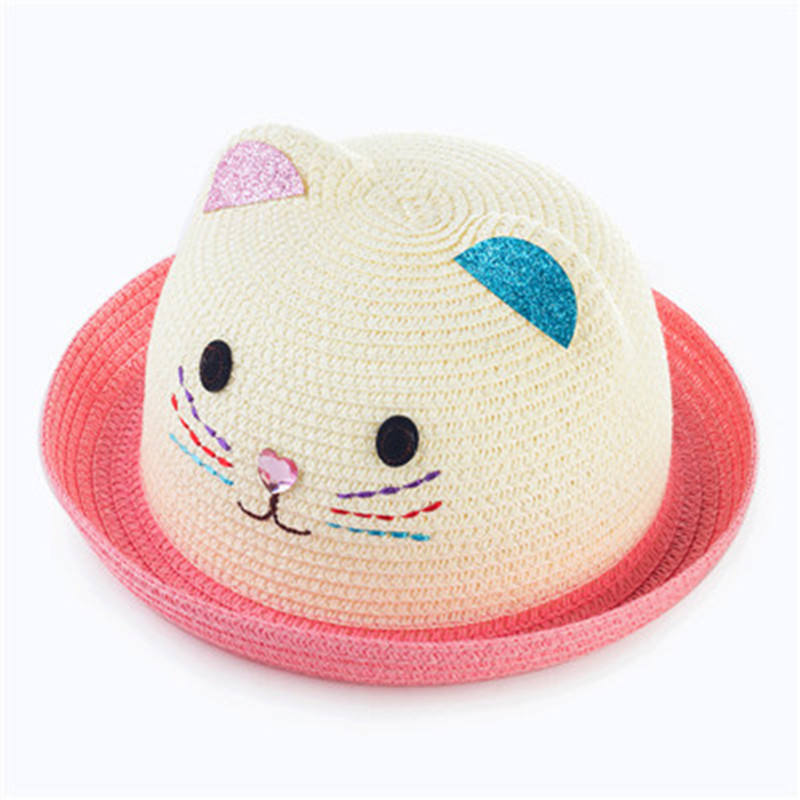 Summer Children Cute Cat Ear Straw Hat Perfect for Beach