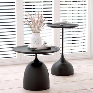 SWT 모던 노르딕 미니멀 원형 블랙 철제 트레이 사이드 테이블 - Product Image 1