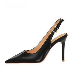 Zapatos de tacón alto para mujer, estilo europeo y americano, con punta, boca poco profunda, diseño hueco en la parte trasera, con correa, sexys, para discoteca, 2026 - Product Image 4