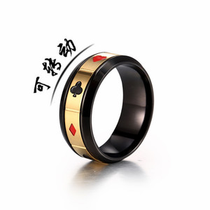 Bague avec logo de jeu de cartes, couleur or, bande rotative, bijoux de mode pour hommes SA1062 - Product Image 1