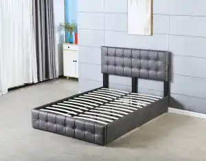 European Design Bedroom Furniture Full/Queen/King Size Platform Upholstered Button Bed with Waterproof Fabric