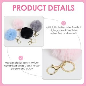 Porte-clés Pompon, Pendentif en fausse fourrure de lapin moelleux pour sac à main, sac, bricolage, artisanat, accessoire de porte-clés de voiture pour femme - Product Image 3