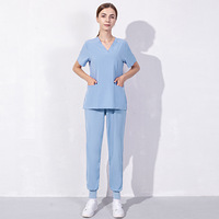 Offre Spéciale V-cou jogger pantalon Uniforme Femmes Uniformes Médicaux Hospitaliers Gommages Soins Infirmiers Uniforme Gommage Définit Hauts À Manches Courtes