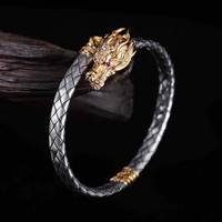 Bracelet tressé personnalisé avec fermoir tête de dragon pour homme, style chinois vintage, bracelet manchette de luxe, accessoires bijoux pour fête et cadeau