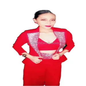 Nightclub female singer dj host three-dimensional cut black and white diamond small suit stage costume