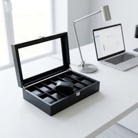Boîte de rangement pour montres en cuir PU à 6/10/12 emplacements pour montres classiques et montres pour hommes avec coussinets amovibles et couvercle transparent