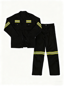 Manches longues coton réfléchissant porter sécurité haute visibilité vêtements <span class=keywords><strong>de</strong></span> <span class=keywords><strong>travail</strong></span> pour hommes 2 pièces bleu marine boutonné chemises et pantalons <span class=keywords><strong>de</strong></span> <span class=keywords><strong>travail</strong></span> - Product Image 3