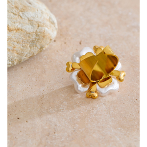 Jinyou 1822 thiết kế mới mô phỏng Baroque ngọc trai hình trái tim Vòng mạ vàng thép không gỉ mở Chunky Vòng - Product Image 2