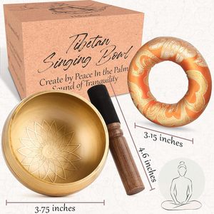 Tay Búa đồng Tây Tạng hát bát đặt 4 inch Vàng Chakra Thiền phụ kiện thân thiện với môi độc đáo giảm căng thẳng Yoga - Product Image 3