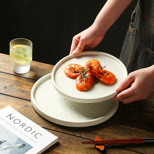 Nature Cream Glaze Ceramic Plato Raised Rim Flat Chef <b>Dish</b> <b>Sets</b> <b>Serving</b> Platter Fine Dining Restaurant Porcelain Dinner Plate - Product Image 3