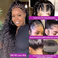 Perruque en cheveux humains à dentelle complète 360 sans colle avec sangle invisible et cordon de serrage Pré-épilée Ondulation profonde et ondulée pour femmes noires