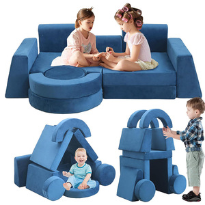 Children's <b>Sofa</b> Set 8-Piece Blue Fabric Soft Foam Modular Play Furniture For <b>Kids</b> Age 2 And Above Educational Game Seat - Product Image 1