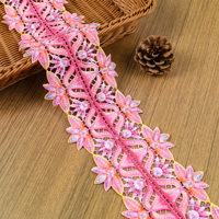 Ruban large soluble dans l'eau, luxueux, tissé, coloré, avec broderie de fleurs et de sequins, pour accessoires de couture de vêtements