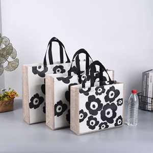 Customizable White and Orange Non-Woven Grocery Tote Reusable Cloth Shopping <b>Bag</b> with Ribbon Handle Cartoon Pattern for <b>Gifts</b> - Product Image 2