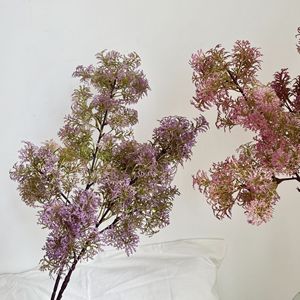 Flores Artificiales de Pino Yasunobu, Color Morado Oscuro, Verde y Blanco, Plástico Suave, Decoración para Bodas y Hogar, 60 cm - Product Image 3