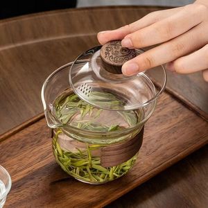 Cérémonie du thé Kung Fu Portable 200ml en verre borosilicaté gris clair <span class=keywords><strong>avec</strong></span> <span class=keywords><strong>couvercle</strong></span> de <span class=keywords><strong>filtre</strong></span> résistant <span class=keywords><strong>à</strong></span> la chaleur poignée en bois <span class=keywords><strong>tasse</strong></span> <span class=keywords><strong>à</strong></span> thé - Product Image 2