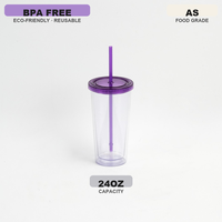 Gobelet en plastique de 700 ml avec couvercle et paille réutilisable, sans BPA, anti-fuite, isolation thermique, transparent, pour boissons froides, avec impression de logo personnalisé